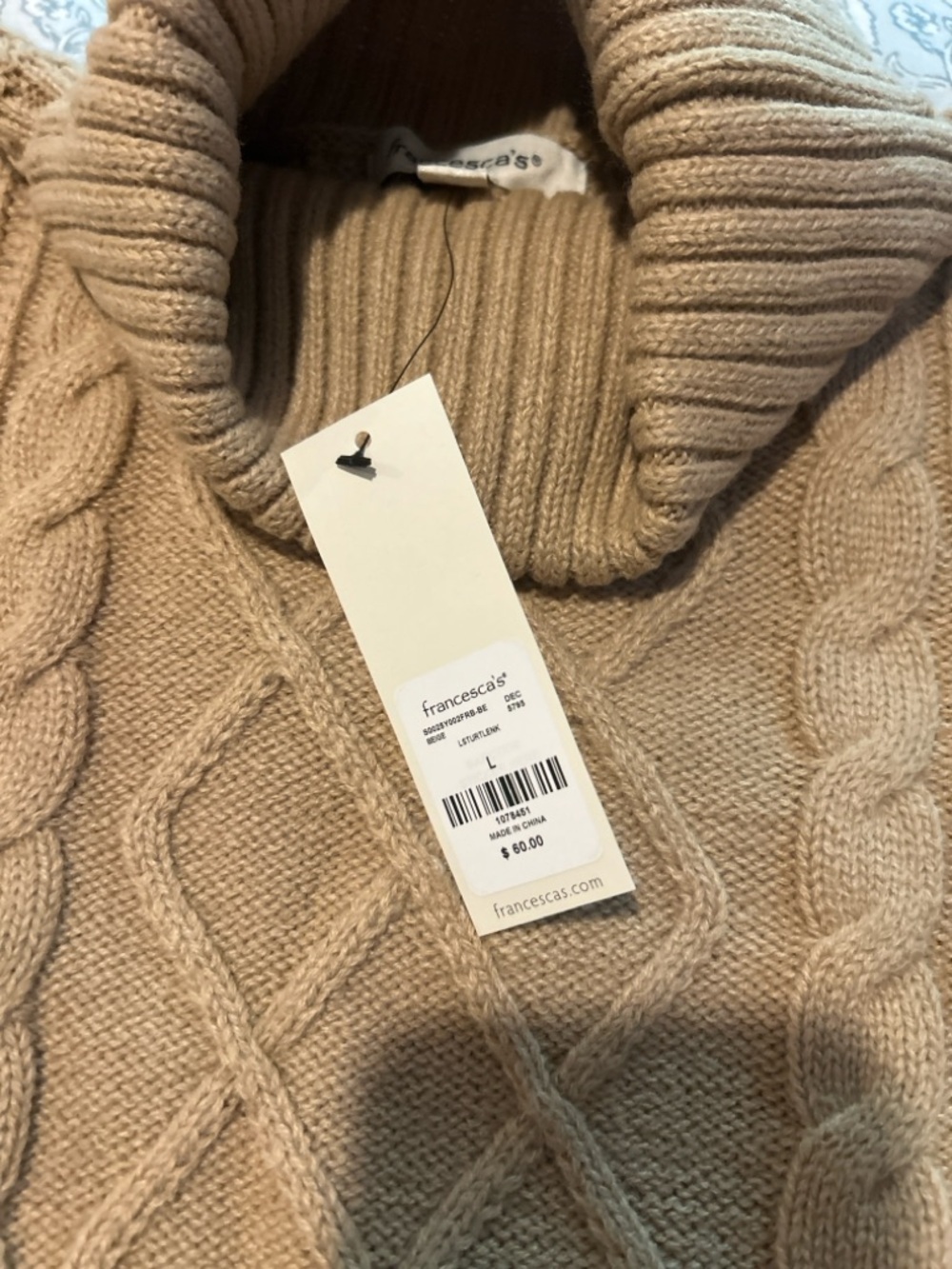 Francesca's Collections Camel Cable-Knit Turtleneck Sweater Dress - Picture 5 of 6